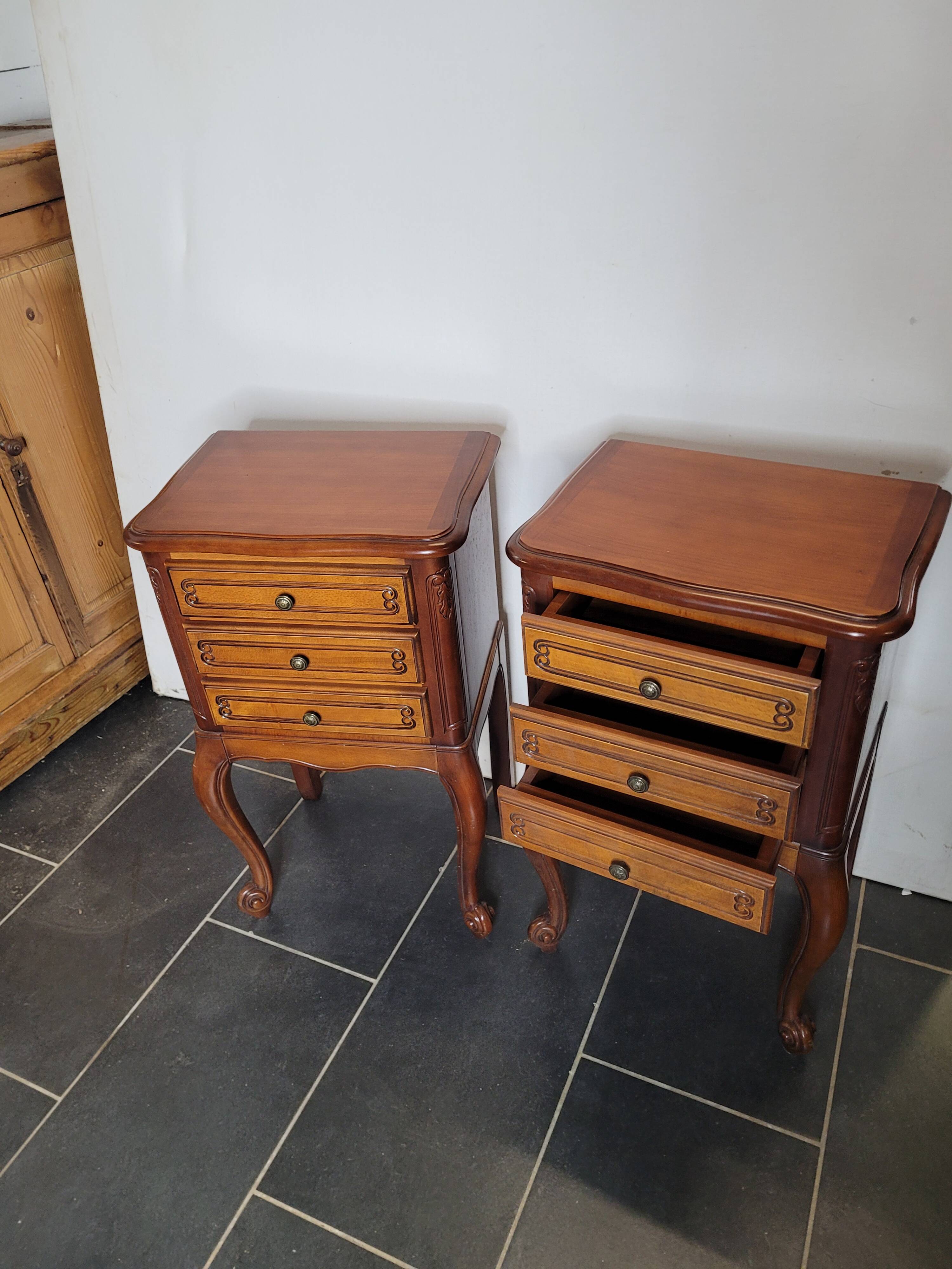 Pair of Louis XV style bedside tables in cherry wood