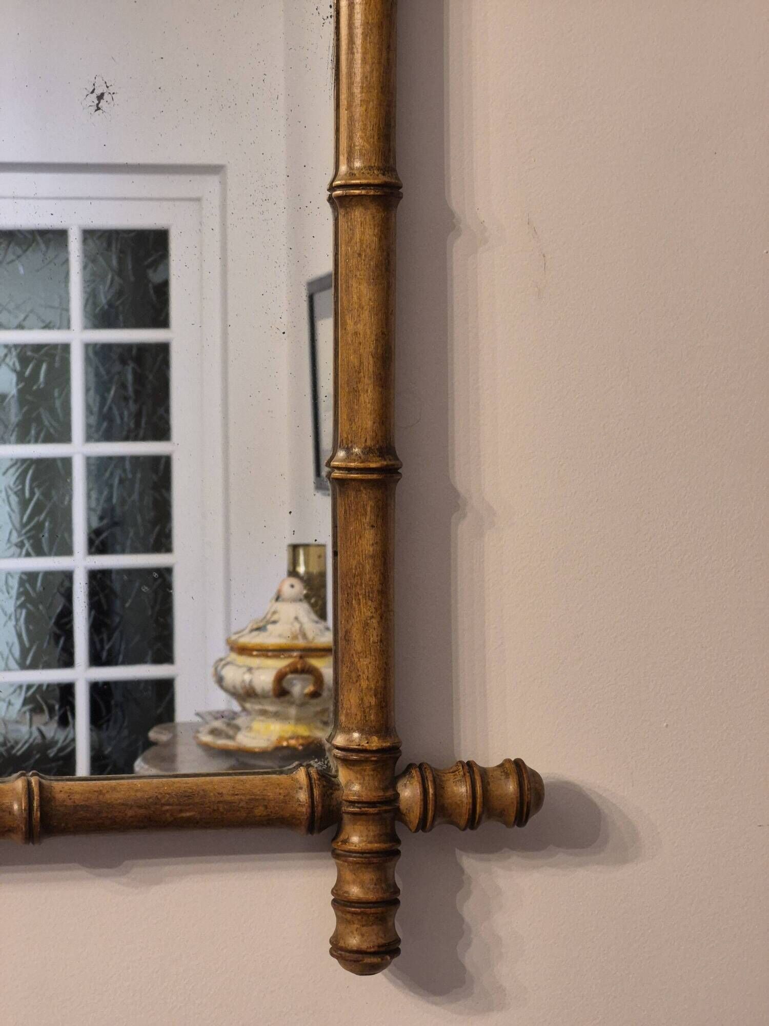 Antique turned wooden mirror in bamboo style, late 19th century A117