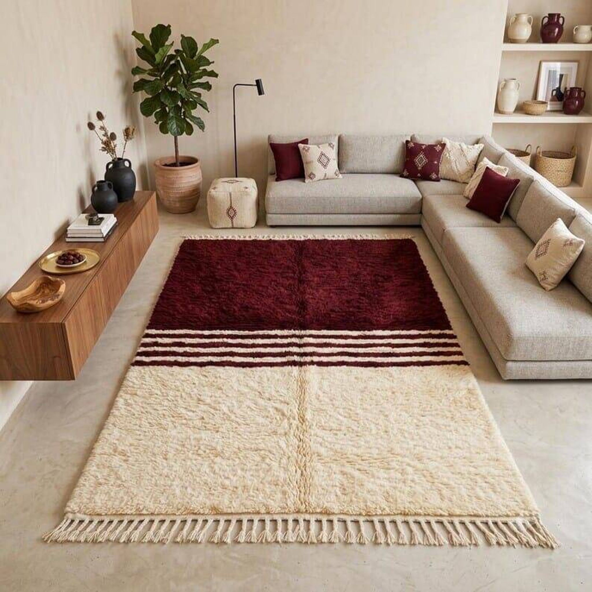 Traditional pure wool burgundy and white rug 1.5/2.5 m