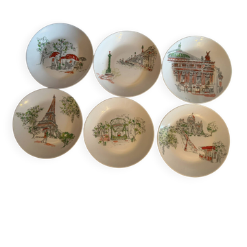 Set of 6 Françoise Saget plates "Stroll in Paris"