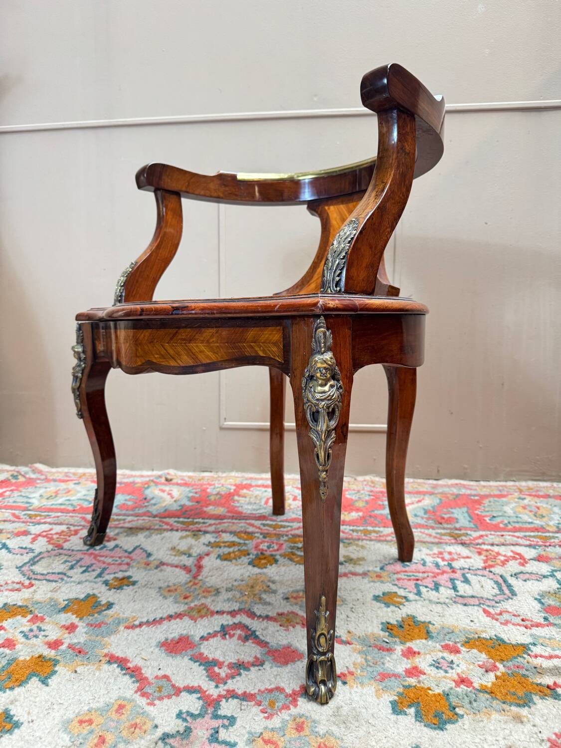 Louis XV style marquetry office chair, 19th century.