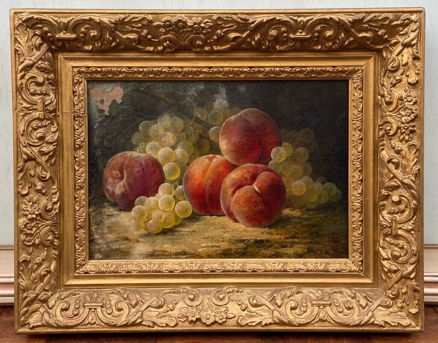 Still life by joseph eugene gilbault 85 peaches and bunches of grapes