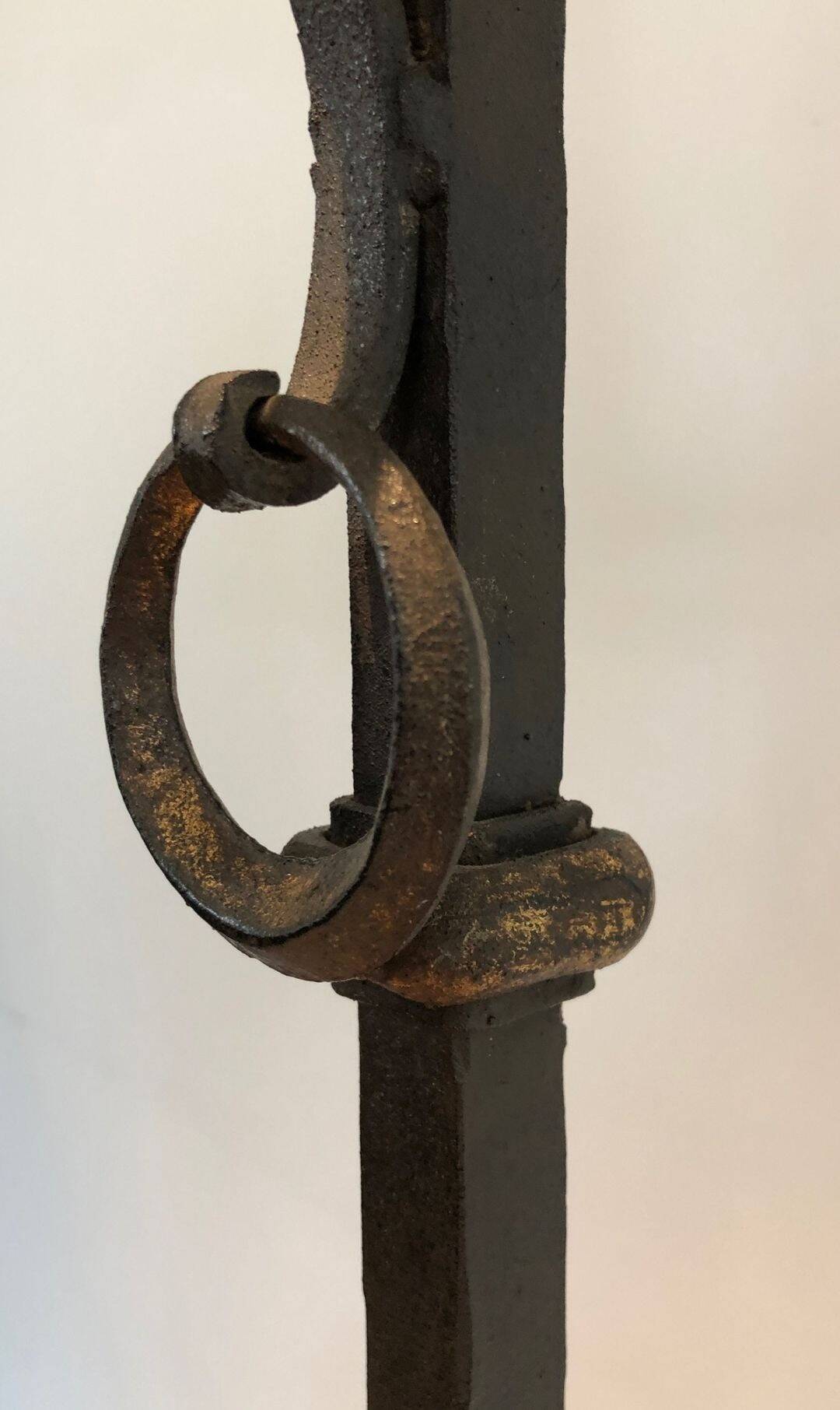 Parquet Floor Lamp in Wrought Iron and Gilded Iron, Art Deco, French Work,