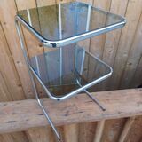 Table - end table - chrome and smoked glass - 70s