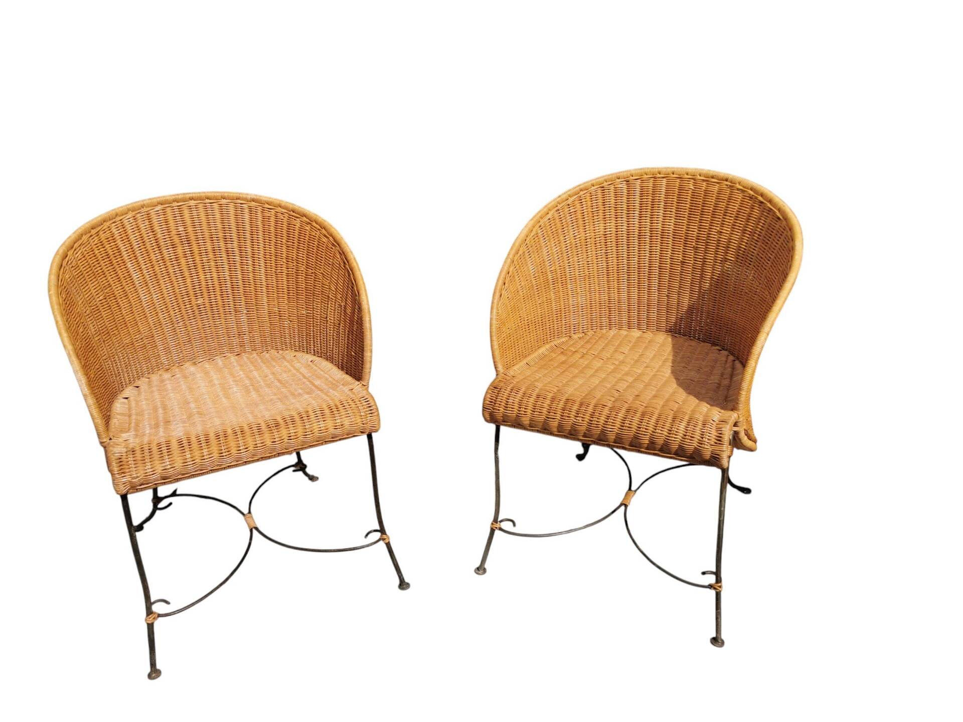 2 fauteuils en rotin et fer forgé