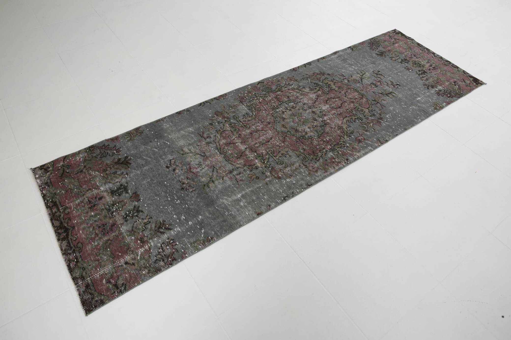 3x9 Soft Handmade Burgundy Vintage Runner Rug