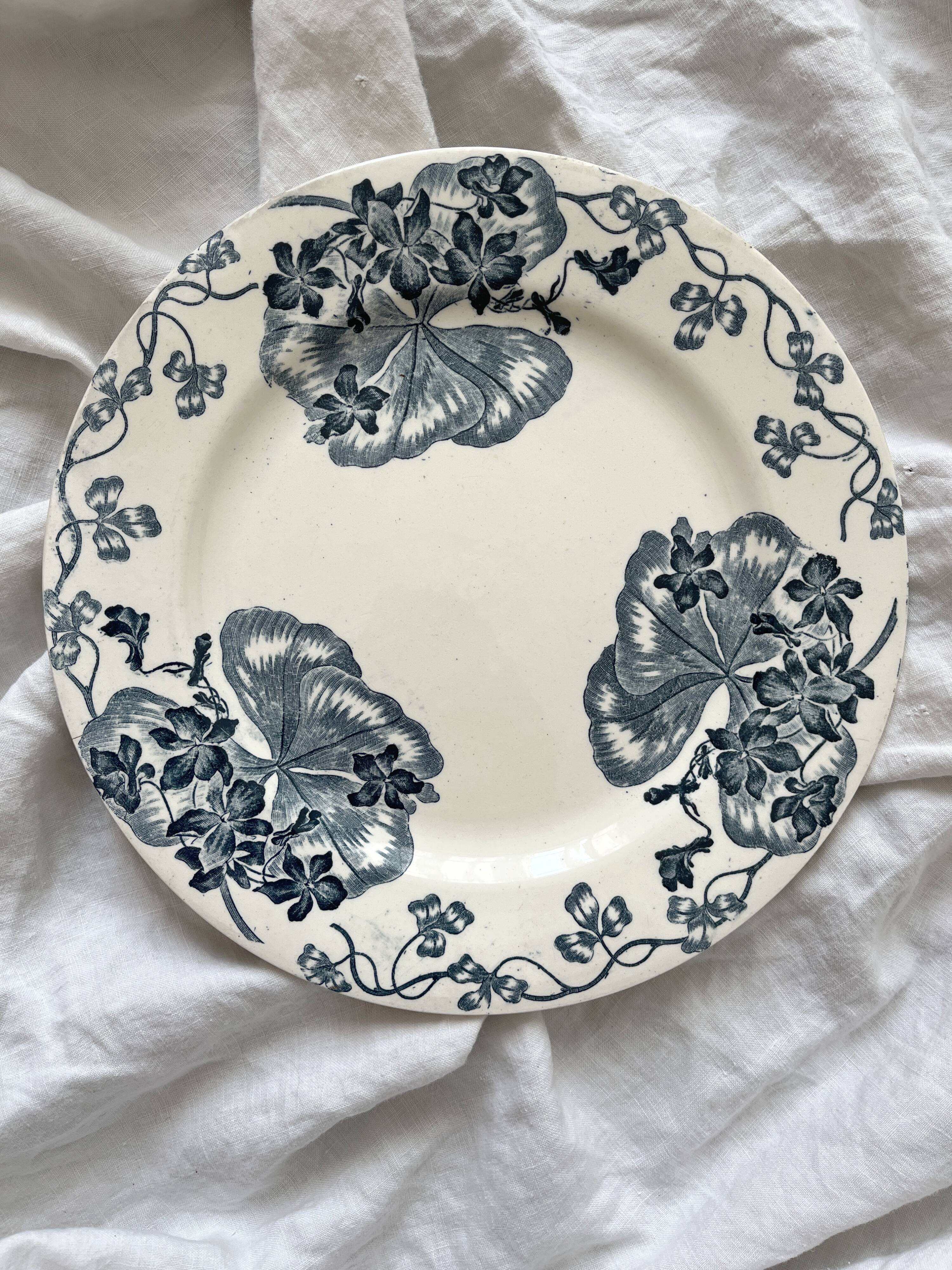 Antique ironstone dinner plate "Les Violettes" Salins