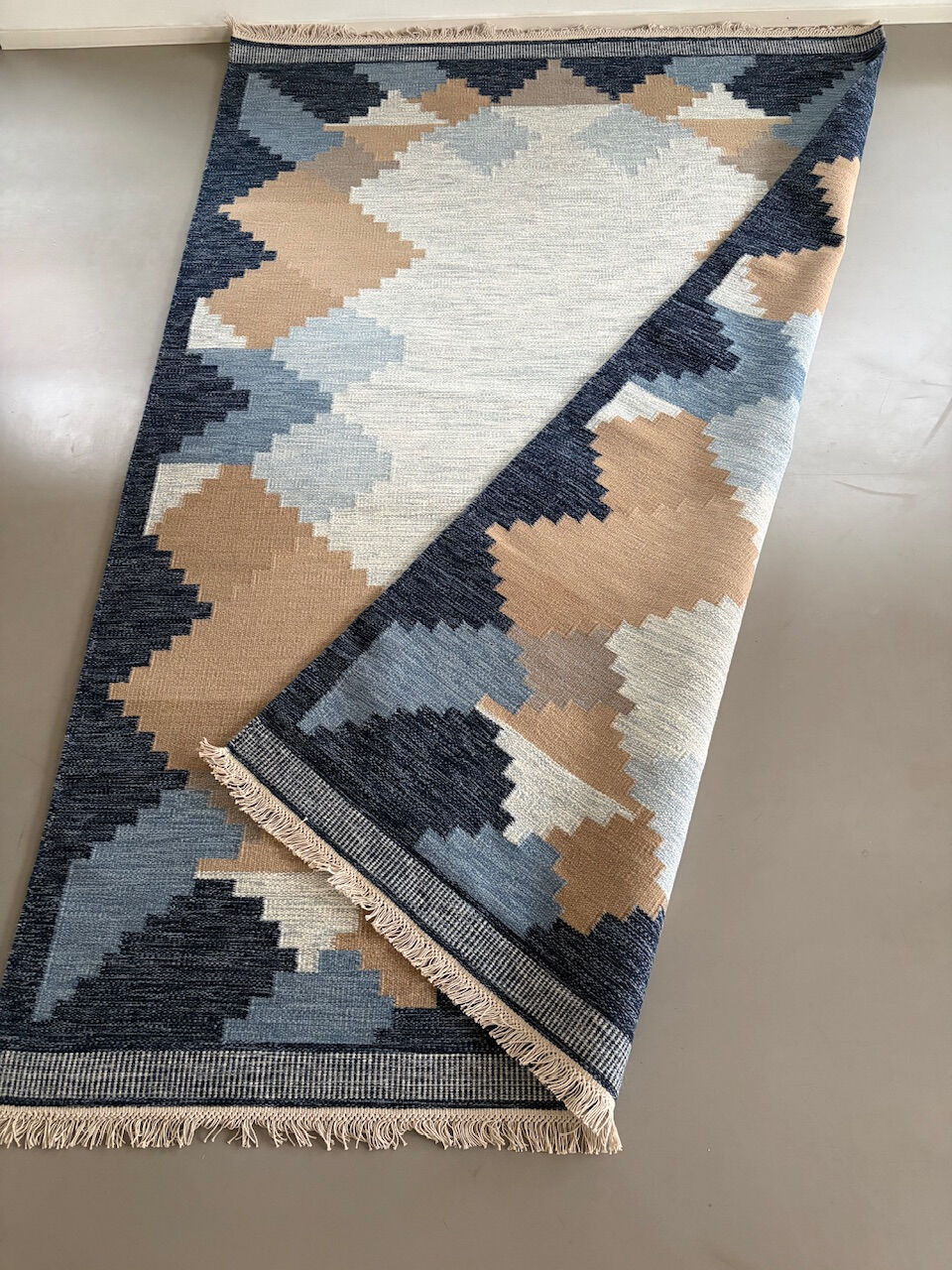 Handwoven large  rollakan reversible rug wool, scandinavian design
