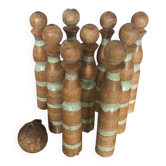 Ancien jeu de 9 quilles + boule en bois vintage