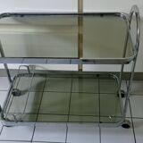 Vintage rolling trolley in smoked glass
