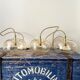 Set of three new electrified golden glass pendant lamps