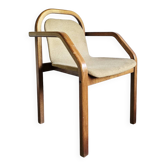 Fauteuil en bois cintré des années 80, rembourré, style scandinave, pour salle à manger ou bureau.