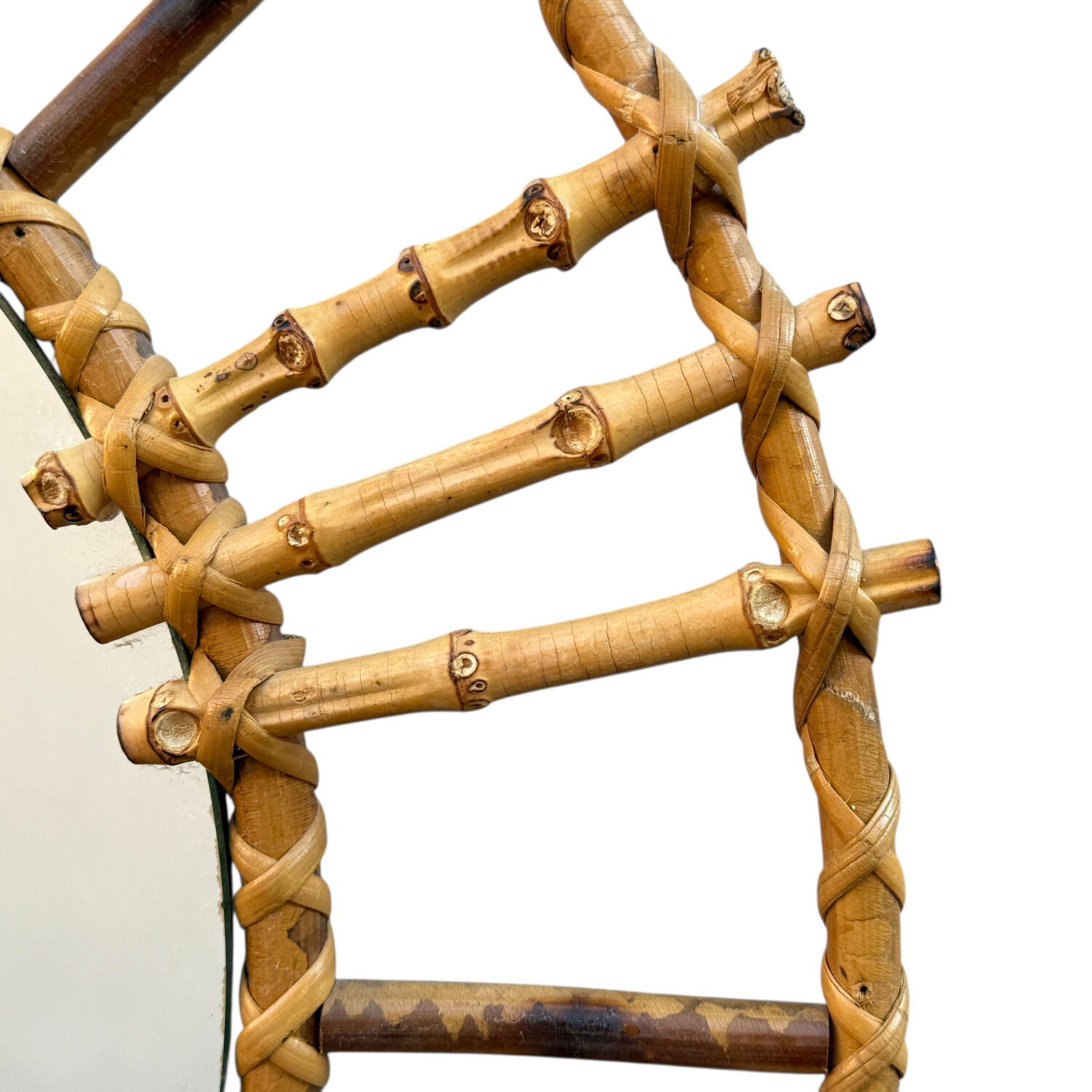 1950s French Rattan Round Mirror