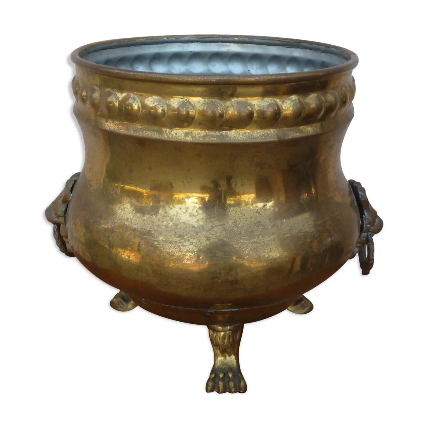 Antique lion heads brass pot cover