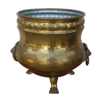 Antique lion heads brass pot cover