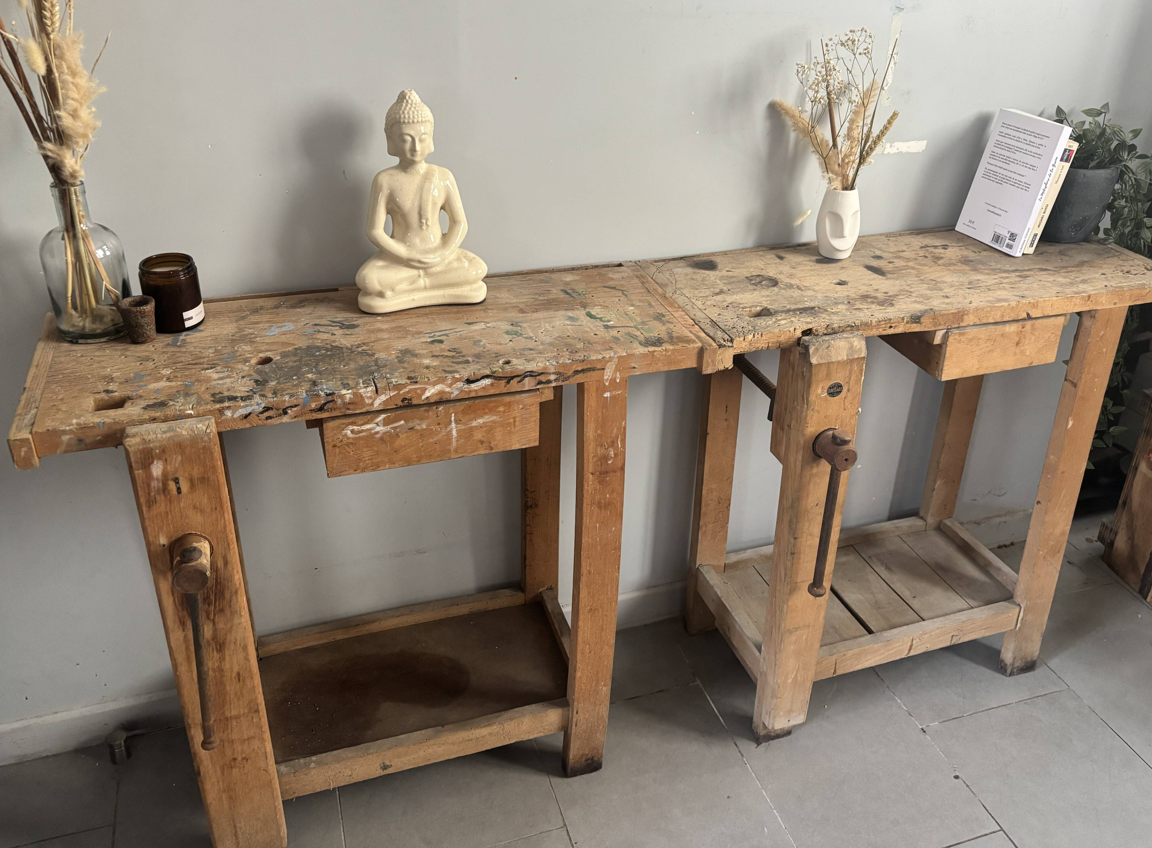 Genuine vintage wooden workbench from the 1960s stamped Grenade.