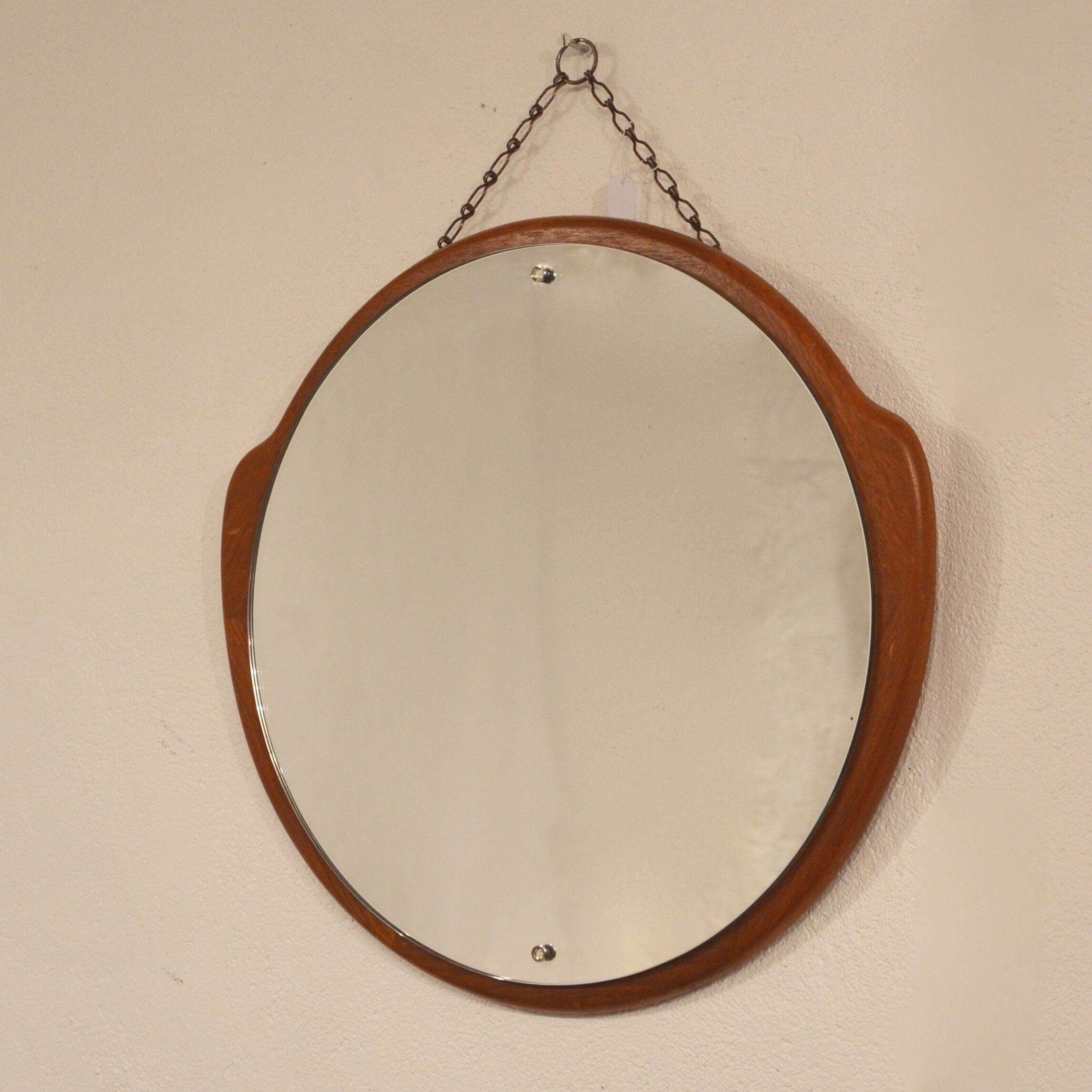Scandinavian round mirror teak