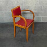 Small red bridge chair with armrests