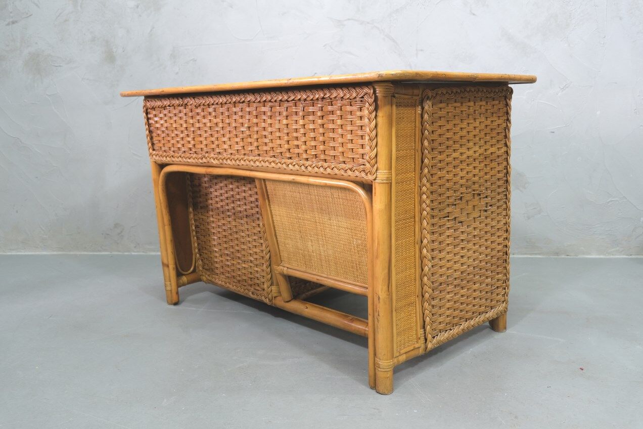 Mid-century italian bamboo, rattan and teak desk, 1960s