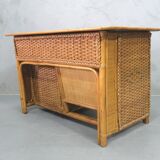 Mid-century italian bamboo, rattan and teak desk, 1960s