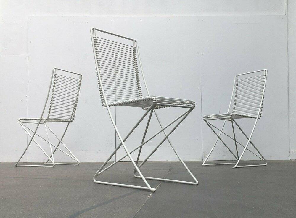 White postmodern Kreuzschwinger chairs by Till Behrens for Schlubach, 1980s, set of 3.