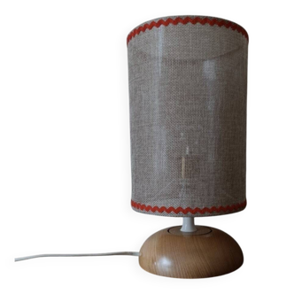 Vintage blonde wood base lamp, jute shade.