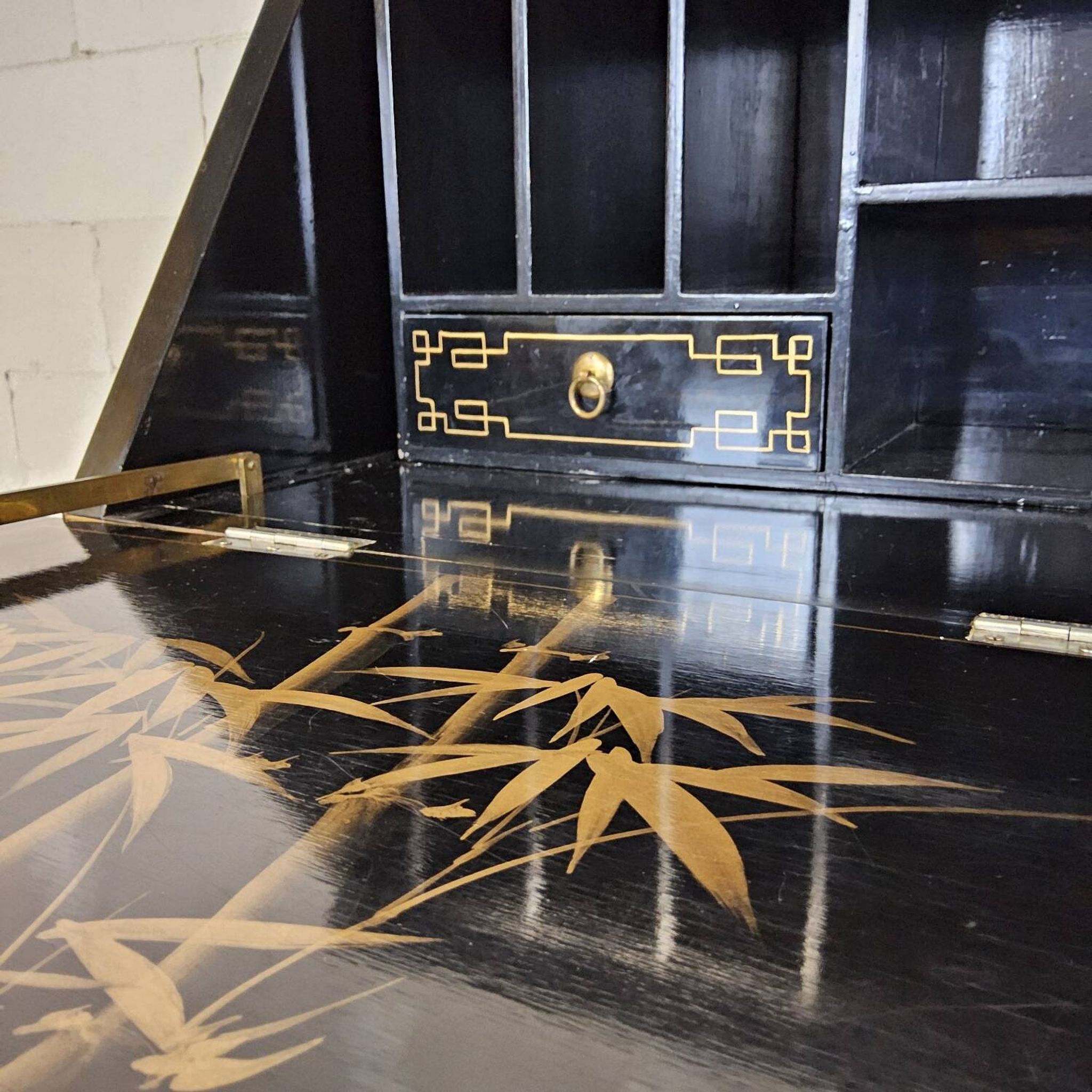 Vintage Chinese lacquer secretary desk with mother-of-pearl