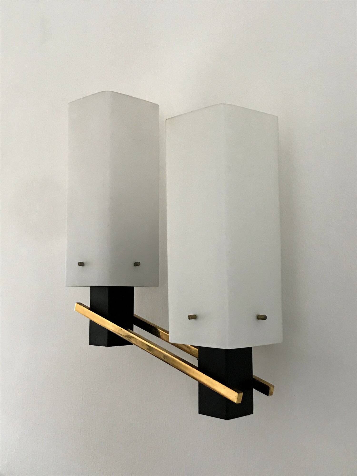 Arlus opaline and vintage steel wall light from the 1950s