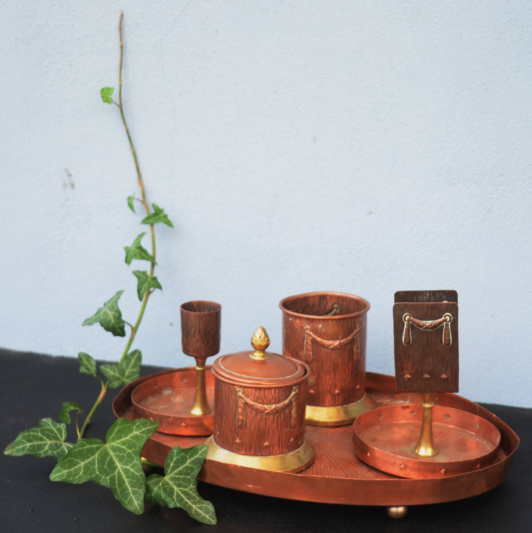 Arts and Crafts Brass And Copper Tray + lot of 4 Pieces