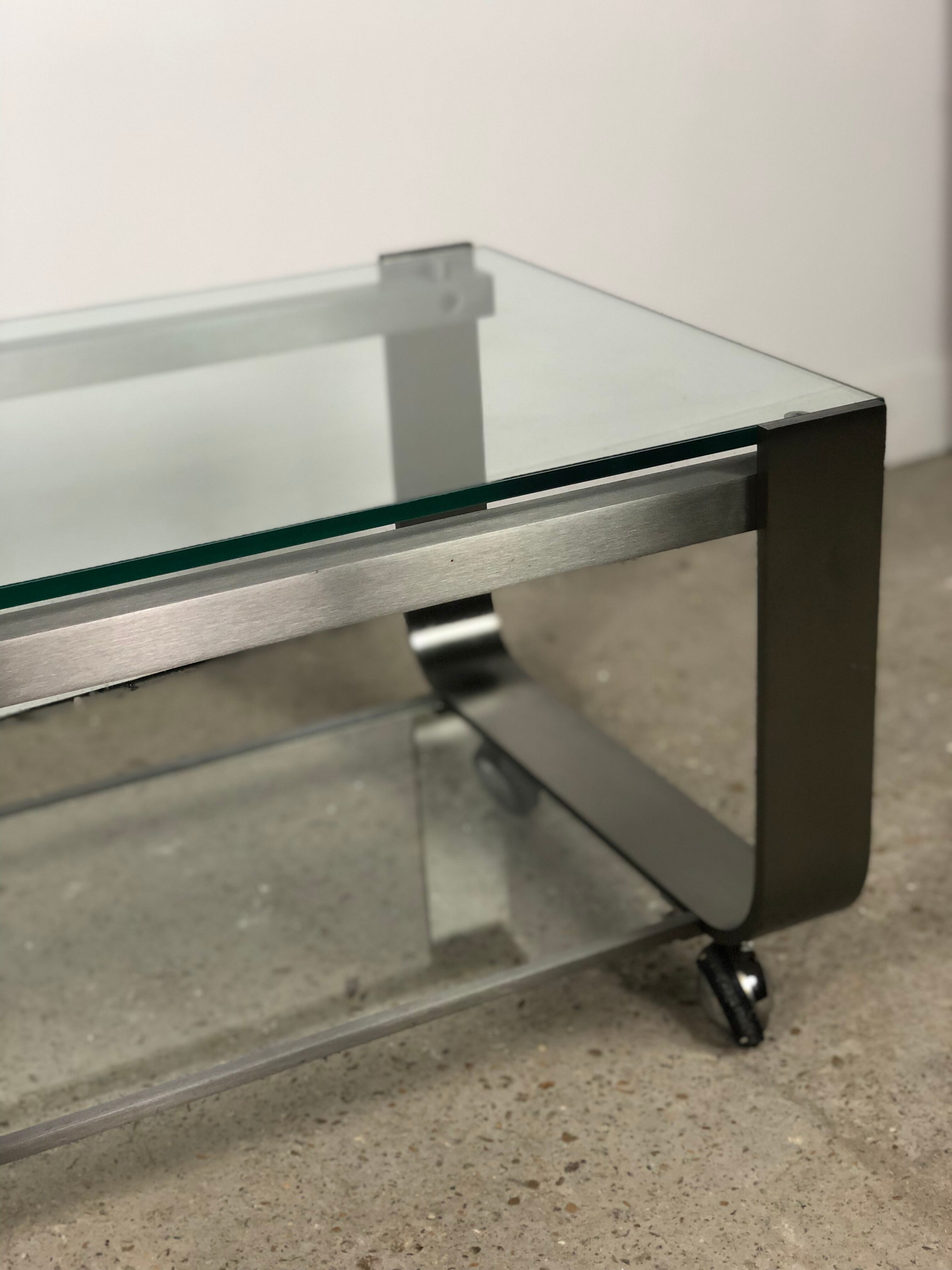 Coffee table in brushed chrome aluminum vintage 1970