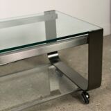 Table basse en aluminium chromé brossé vintage 1970