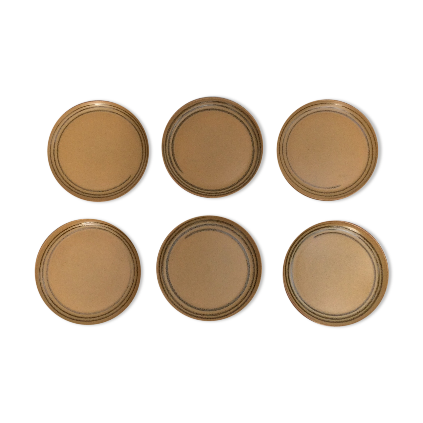 Set of six flat plates in Sarreguemines stoneware Atelier d'art dimension: diameter -24cm- H-3cm-