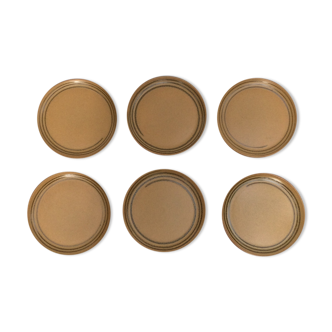 Lot de six assiettes plat en grès Sarreguemines Atelier d’art  dimension :  diamètre -24cm- H-3cm-