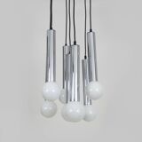Vintage chrome metal waterfall pendant light with 7 lights Doria Leuchten. 70s