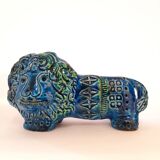 Vintage lion statue, Aldo Londi for Bitossi, Rimini blue series