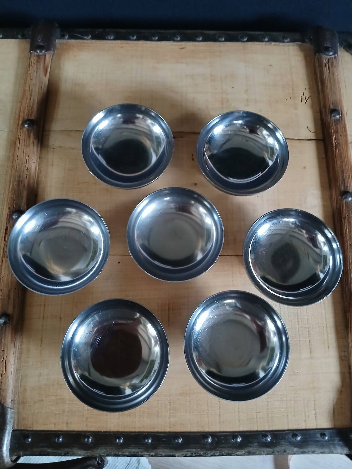 7 antique stainless steel ice cream cups