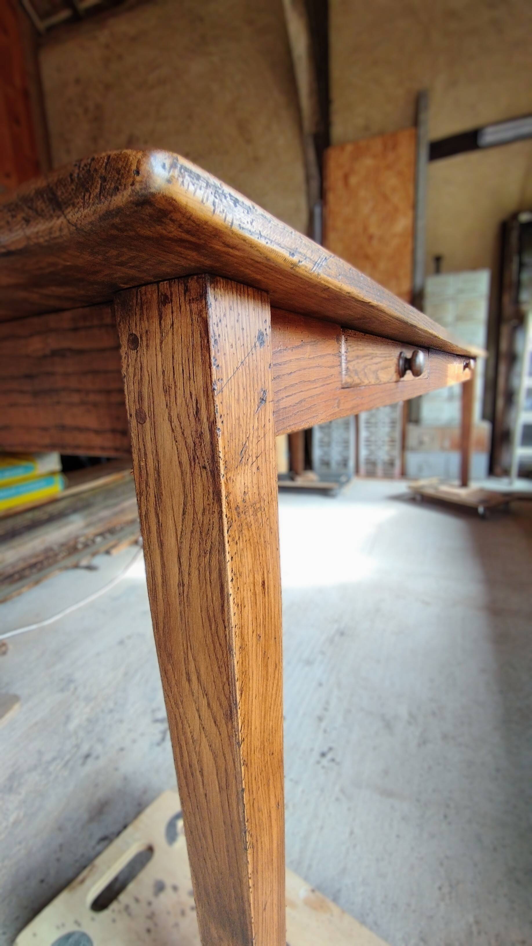 Solid oak farmhouse table, 270x120 cm, with 4 drawers
