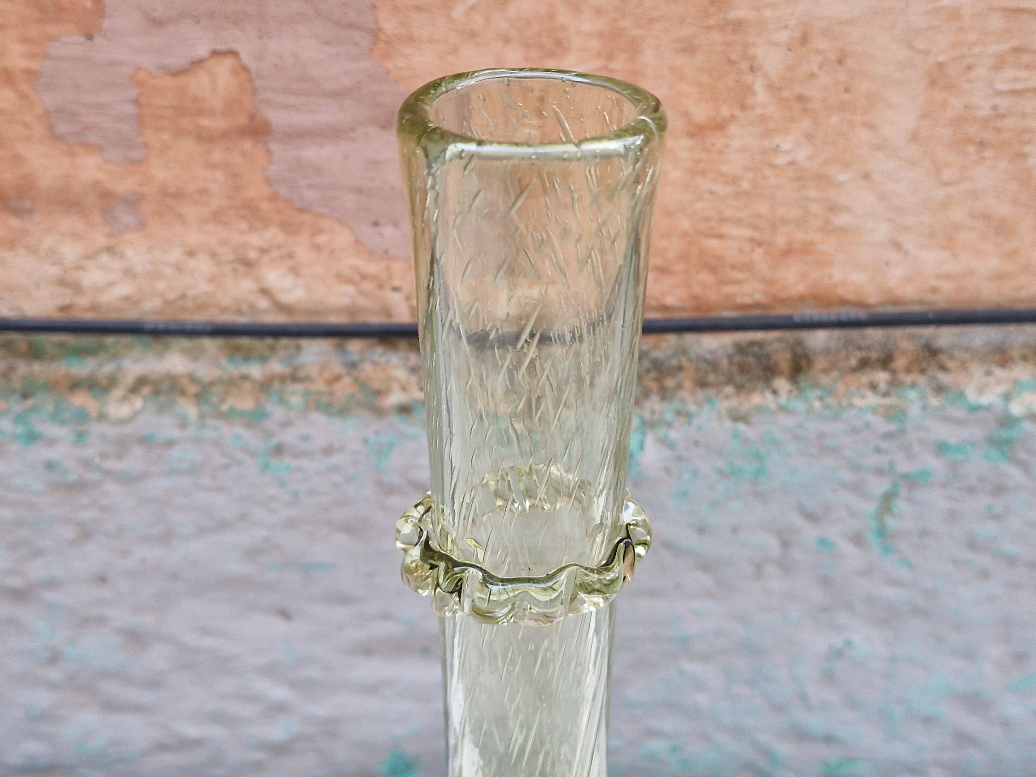 Vintage carafe signed Biot, blown glass, bubbled.