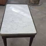 Antique Italian Carrara Marble, Mahogany, and Brass Coffee Table