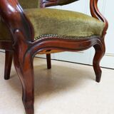 Mahogany Napoleon III Armchair with Carved Grapes  Decoration on Top, 1870s