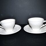 SARREGUEMINES Set of 2 plain molded opaque earthenware cups 1900