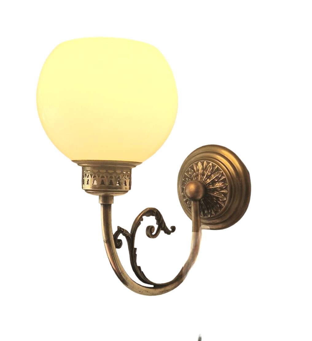 Pair of Napoleon III style brass and opaline wall lights