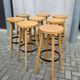 8 mid-century modern bar stools in beech and hammered iron.