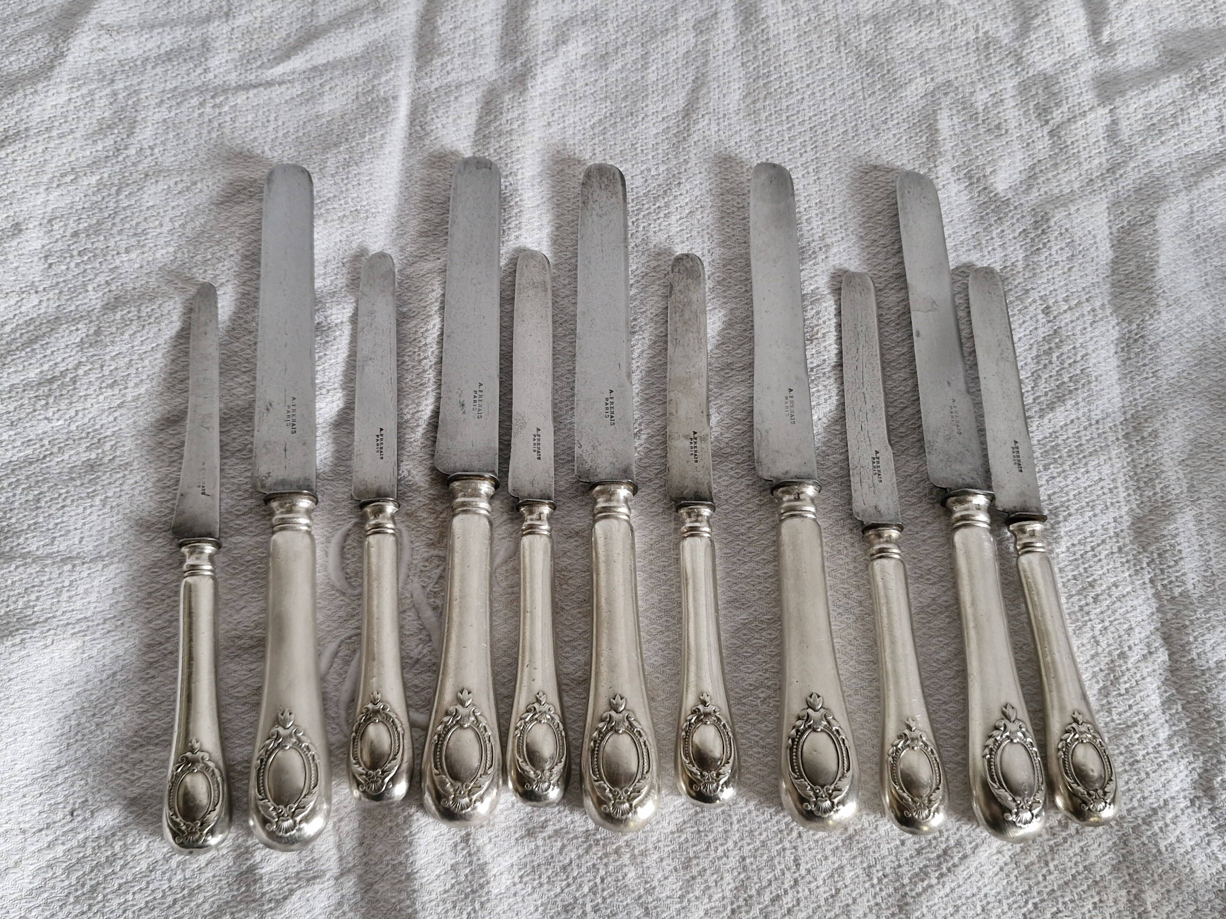 12 antique knives - Silversmith A Frenais Paris - 6 large & 6 small
