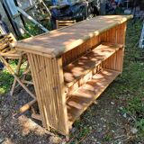 Bamboo bar and 2 vintage stools