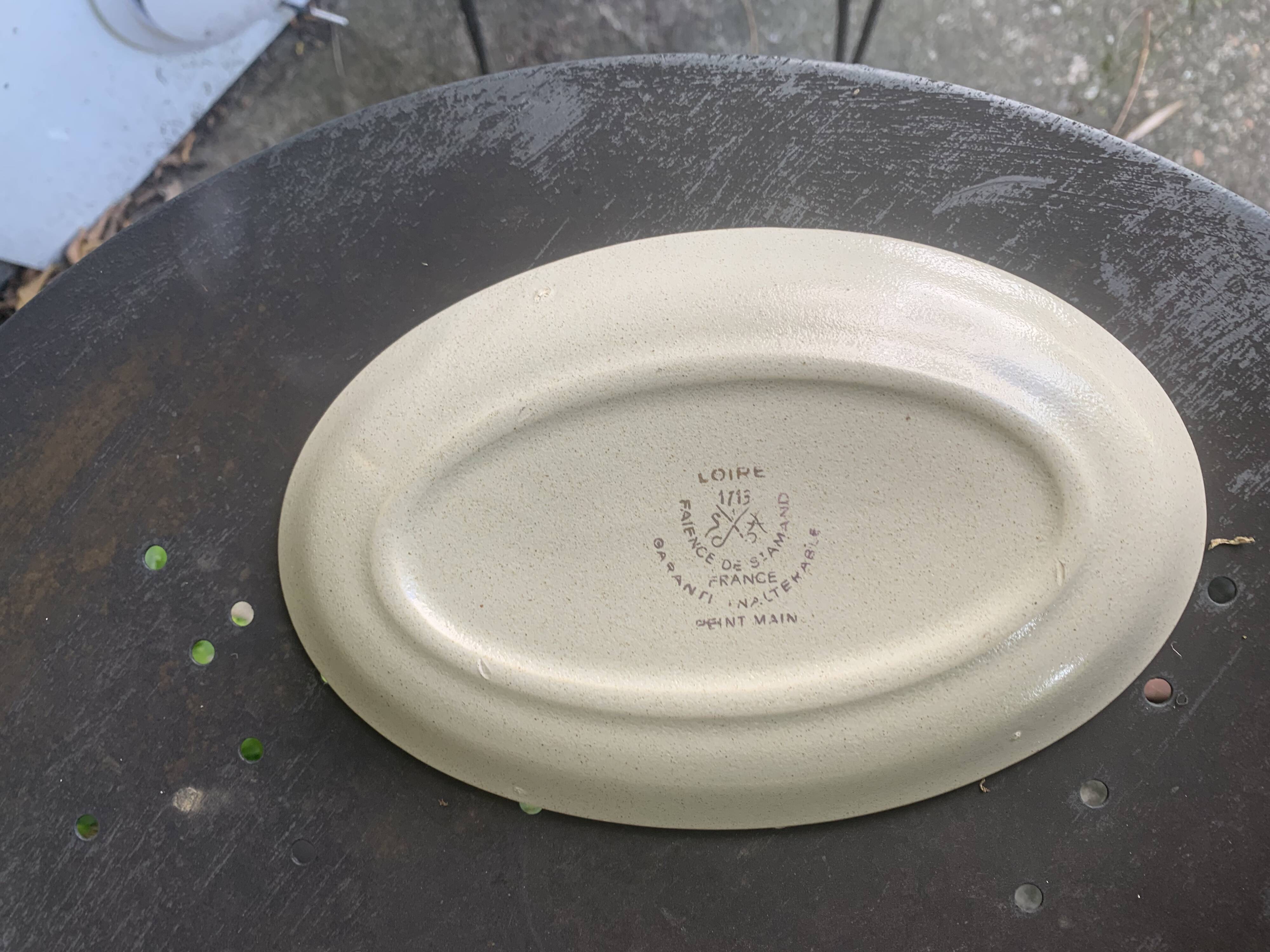 Two Loire ceramic serving dishes 1713 Saint Amand France earthenware, vintage hand painted