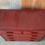 Commode vintage en rotin laquée rouge