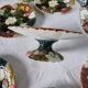 Ensemble de 6 assiettes et assiette à gâteau avec pied en céramique
