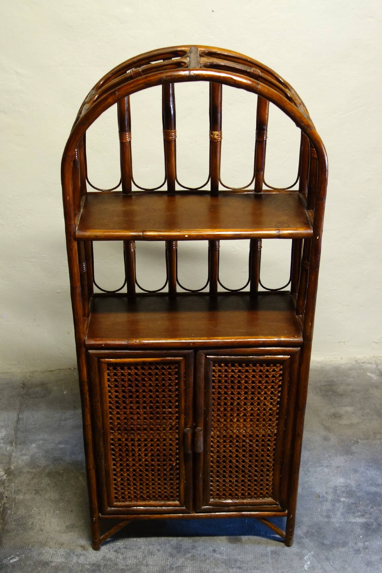 Bamboo rattan bookcase shelf from the 50s