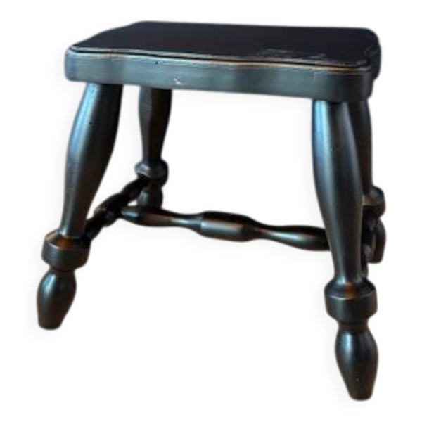 Tabouret pieds compas ancien en bois noir
